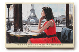 Paul Sinus Wandbild The Romance of Parisian Moments – Impressionistische Szene einer Frau im roten Kleid mit Blick auf den Eiffelturm, romantische Stadtkunst