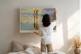 Paul Sinus Wandbild The Romance of Sunset – Paar unter Sonnenschirm am Strand in impressionistischem Stil symbolisiert Liebe und Harmonie