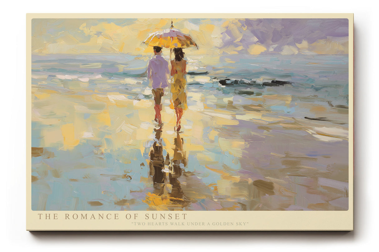 Paul Sinus Wandbild The Romance of Sunset – Paar unter Sonnenschirm am Strand in impressionistischem Stil symbolisiert Liebe und Harmonie