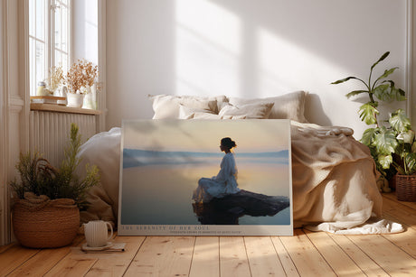 Paul Sinus Wandbild The Serenity of Her Soul meditative Frauenfigur am See in sanftem Morgenlicht für ruhige und harmonische Wohnräume