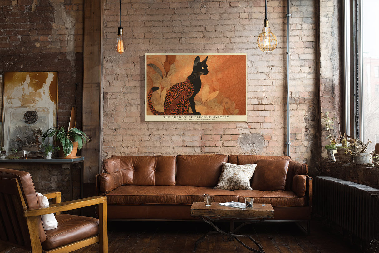 Paul Sinus Wandbild The Shadow of Elegant Mystery Black Cat in Golden Harmony