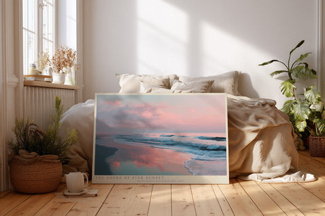 Paul Sinus Wandbild The Shore of Pink Sunset – Zarter Sonnenuntergang am Meer in sanften Rosatönen – Stimmungsvolles Wandbild mit romantischer Ruhe.