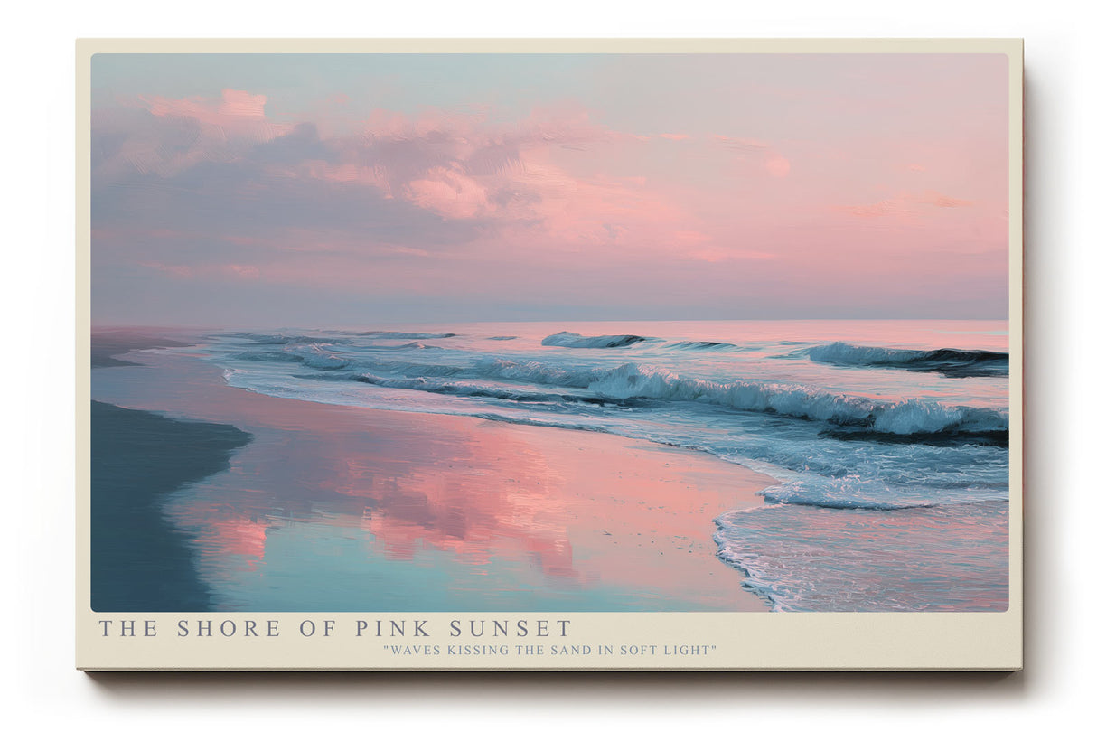 Paul Sinus Wandbild The Shore of Pink Sunset – Zarter Sonnenuntergang am Meer in sanften Rosatönen – Stimmungsvolles Wandbild mit romantischer Ruhe.