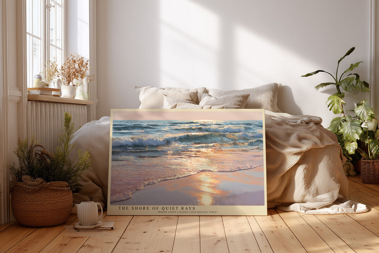 Paul Sinus Wandbild The Shore of Quiet Rays – Friedliche Meeresstimmung im warmen Licht der untergehenden Sonne