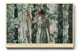 Paul Sinus Wandbild The Silence of the Trees – Frau im grünen Kleid zwischen Birken symbolisiert Ruhe, Verbundenheit und Naturharmonie