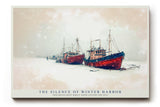 Paul Sinus Wandbild The Silence of Winter Harbor – rote Boote im verschneiten Hafen symbolisieren Ruhe, Einsamkeit und winterliche Schönheit
