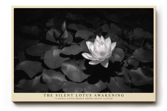 Paul Sinus Wandbild The Silent Lotus Awakening poetisches Motiv einer weißen Lotusblüte im Schwarz Weiß Kontrast