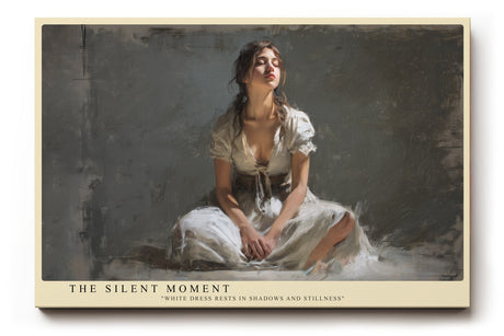Paul Sinus Wandbild The Silent Moment – Frau im weißen Kleid im sanften Licht symbolisiert Ruhe, Innigkeit und stille Emotion