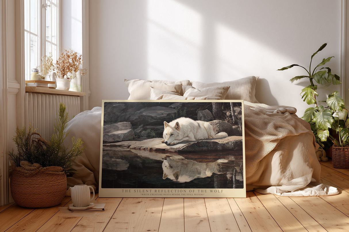 Paul Sinus Wandbild The Silent Reflection of the Wolf White Majesty beside Still Waters