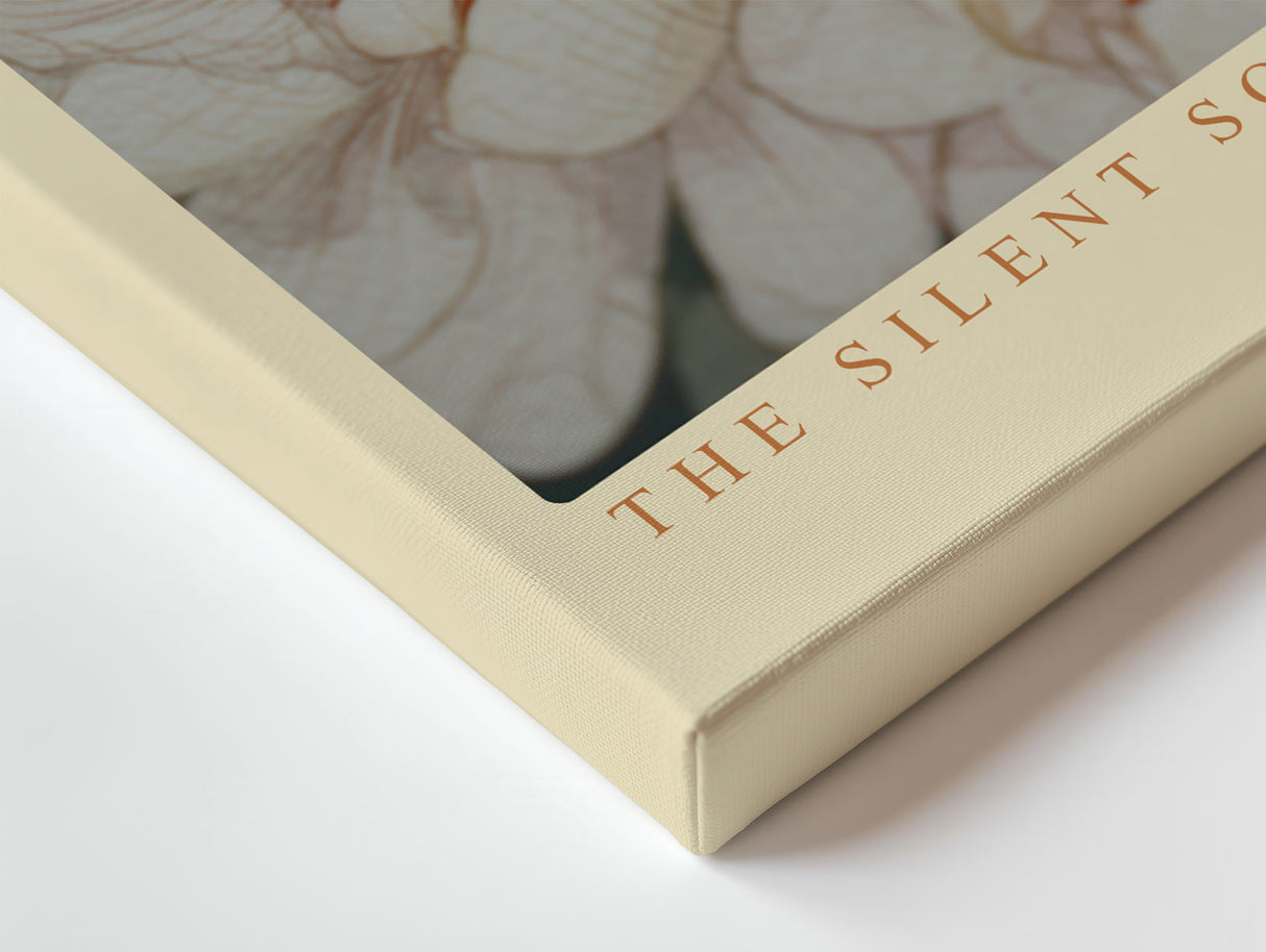 Paul Sinus Wandbild The Silent Song of Beauty – Weißer Vogel zwischen Blüten und Gesicht