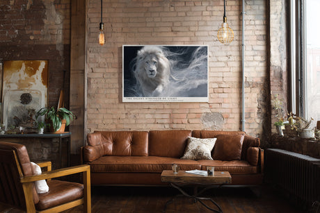 Paul Sinus Wandbild The Silent Strength of Light White Lion Emerging from Mists of Power