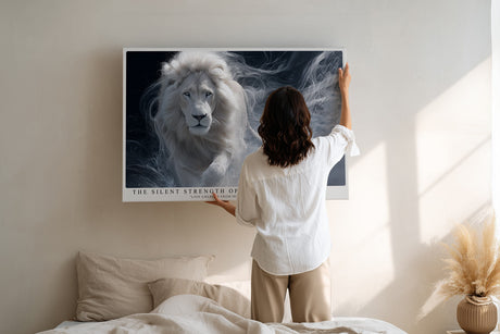Paul Sinus Wandbild The Silent Strength of Light White Lion Emerging from Mists of Power
