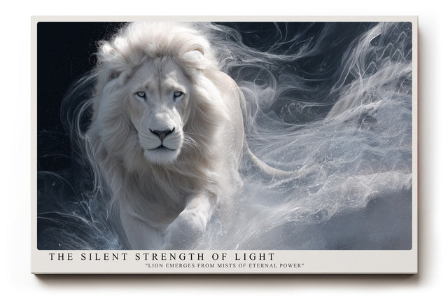 Paul Sinus Wandbild The Silent Strength of Light White Lion Emerging from Mists of Power