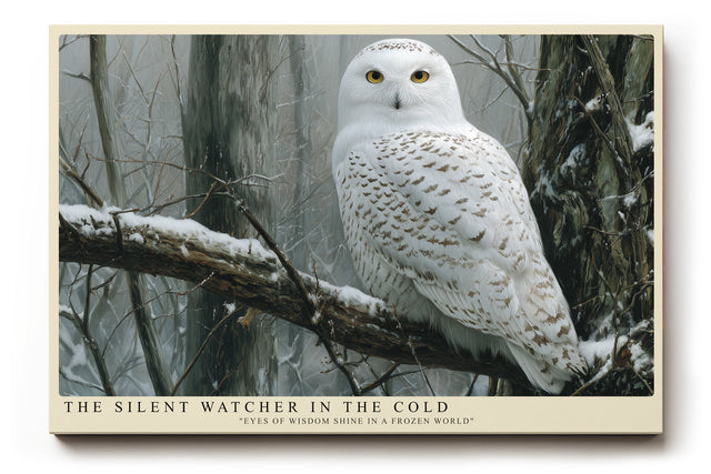 Paul Sinus Wandbild The Silent Watcher in the Cold winterliches Tiermotiv mit Schnee-Eule in ruhiger Landschaft