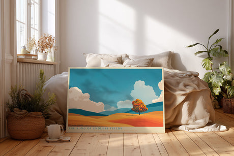 Paul Sinus Wandbild The Song of Endless Fields Poetische Landschaft mit weitem Horizont und goldenem Feld unter blauem Himmel – Sinnbild für Freiheit und Stille.
