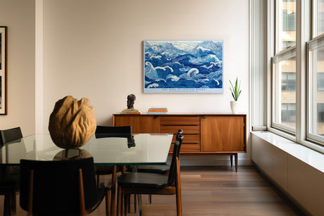 Paul Sinus Wandbild The Song of Endless Waves dynamisches Meeresmotiv mit blauen Linien und Wellenbewegung