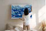 Paul Sinus Wandbild The Song of Endless Waves dynamisches Meeresmotiv mit blauen Linien und Wellenbewegung