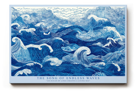 Paul Sinus Wandbild The Song of Endless Waves dynamisches Meeresmotiv mit blauen Linien und Wellenbewegung