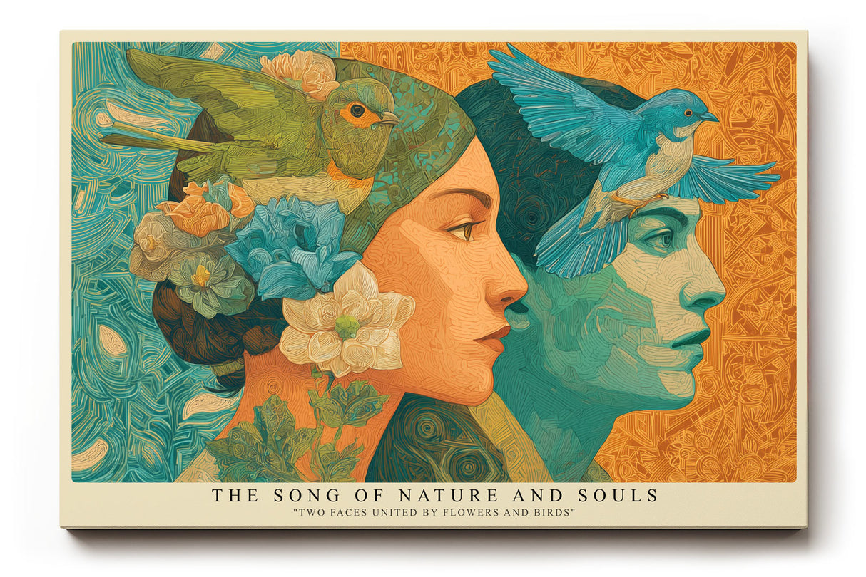 Paul Sinus Wandbild The Song of Nature and Souls Two Faces United by Flowers and Birds