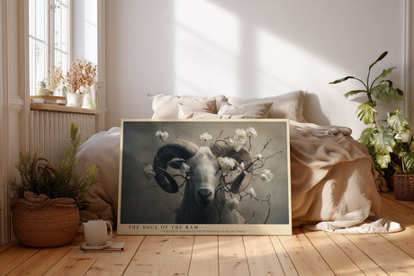Paul Sinus Wandbild The Soul of the Ram – Ausdrucksstarkes Widderporträt mit floralen Elementen, Symbol für Stärke und Sanftmut in Einklang