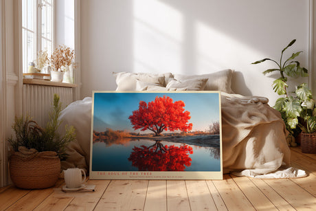 Paul Sinus Wandbild The Soul of the Tree – Leuchtend roter Baum am Wasser, Symbol für Leben, Beständigkeit und Naturkraft