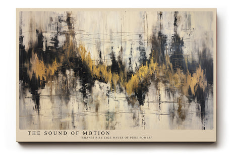 Paul Sinus Wandbild The Sound of Motion – abstrakte Komposition in Gold, Schwarz und Weiß mit rhythmischer Energie und dynamischem Ausdruck
