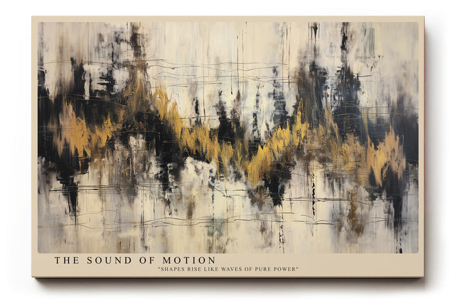 Paul Sinus Wandbild The Sound of Motion – abstrakte Komposition in Gold, Schwarz und Weiß mit rhythmischer Energie und dynamischem Ausdruck