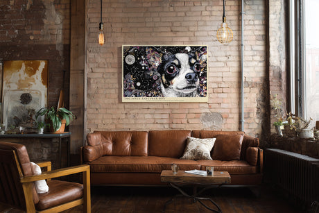 Paul Sinus Wandbild The Space Explorer Dog Verspieltes Kunstmotiv eines Hundes im Weltraum, umgeben von Sternen, Galaxien und farbintensiver Fantasie.