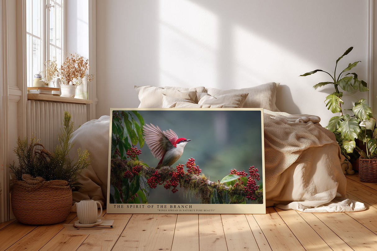 Paul Sinus Wandbild The Spirit of the Branch – farbenprächtiger Vogel mit roten Beeren auf Ast symbolisiert natürliche Eleganz und Lebendigkeit