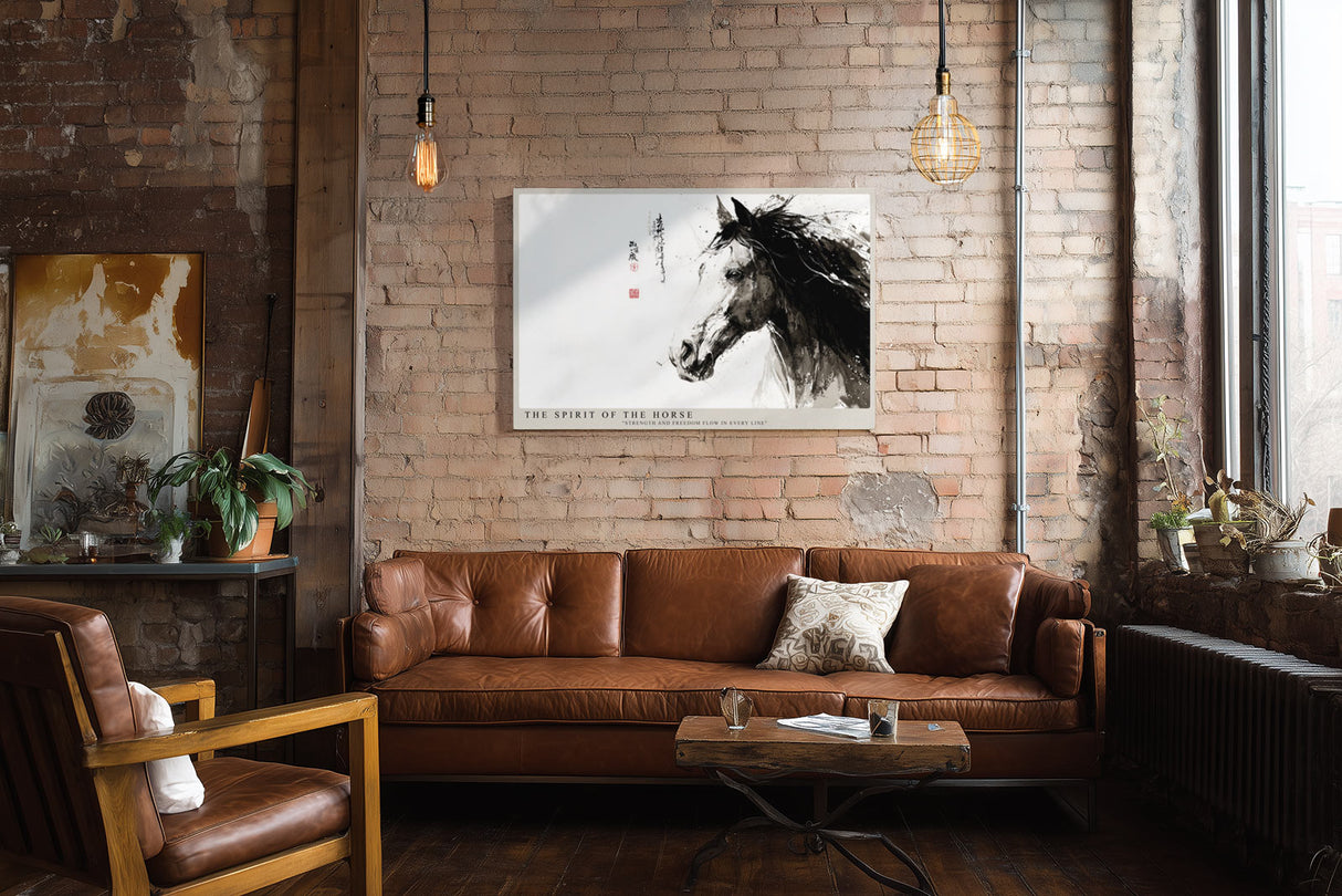 Paul Sinus Wandbild The Spirit of the Horse künstlerisches Tiermotiv im asiatischen Stil mit dynamischem Pinselstrich für moderne Räume voller Kraft und Freiheit