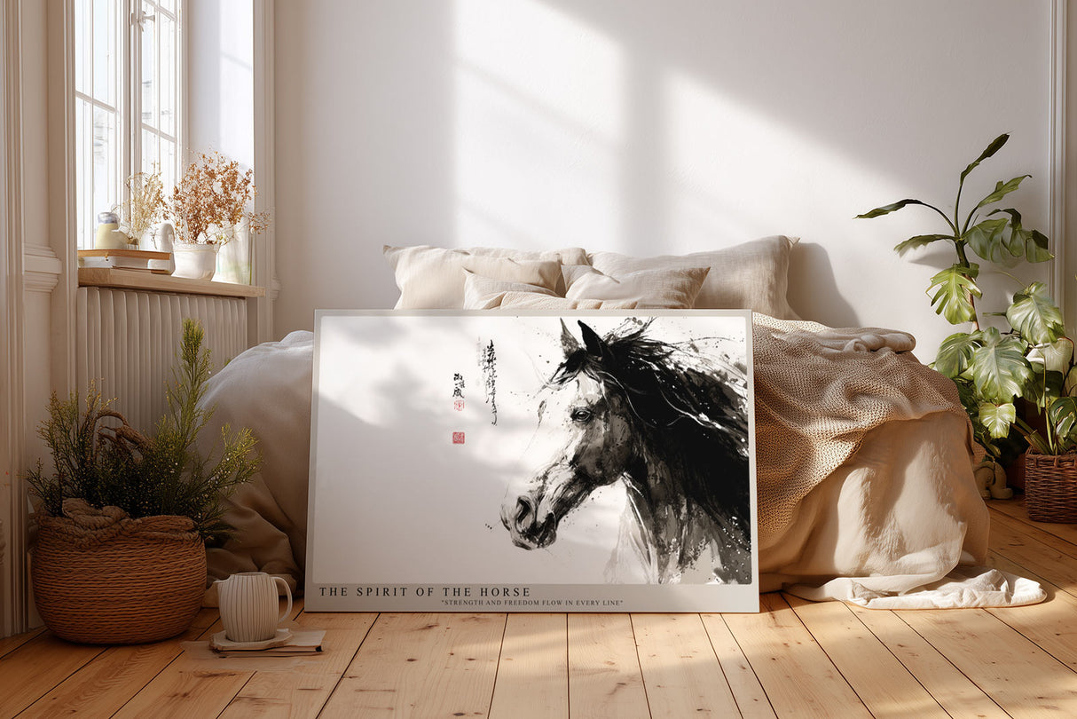 Paul Sinus Wandbild The Spirit of the Horse künstlerisches Tiermotiv im asiatischen Stil mit dynamischem Pinselstrich für moderne Räume voller Kraft und Freiheit