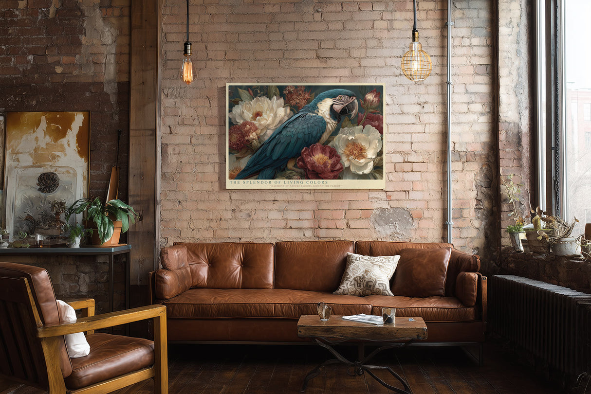 Paul Sinus Wandbild The Splendor of Living Colors Parrot and Flowers in Natural Harmony