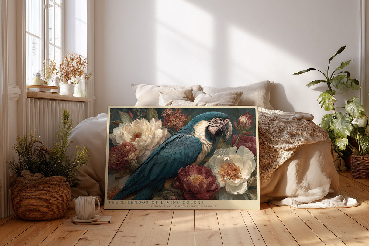 Paul Sinus Wandbild The Splendor of Living Colors Parrot and Flowers in Natural Harmony