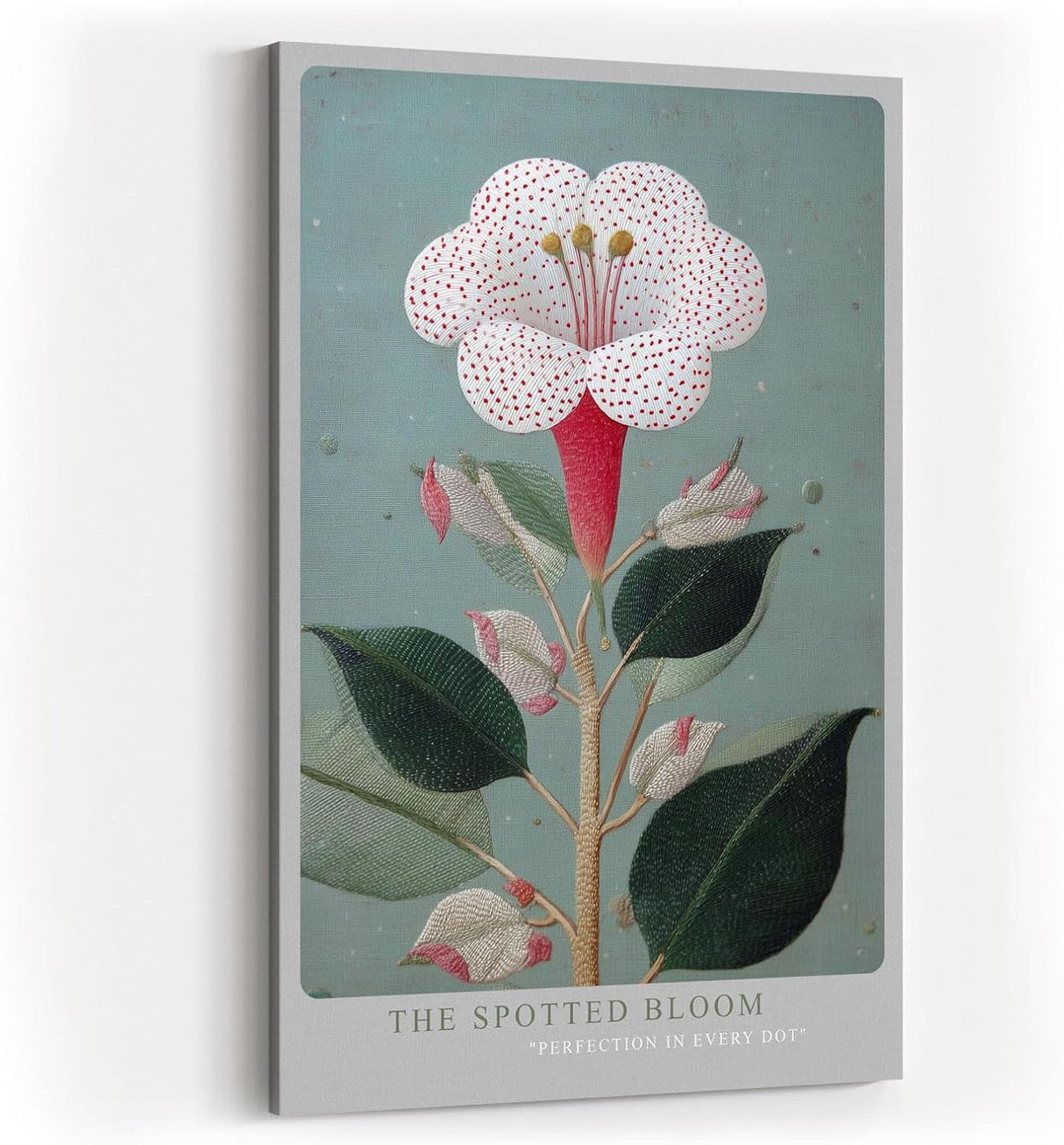 Paul Sinus Wandbild in 40x60cm The Spotted Bloom Botanische Illustration einer weißen Blüte mit roten Punkten und grünen Blättern