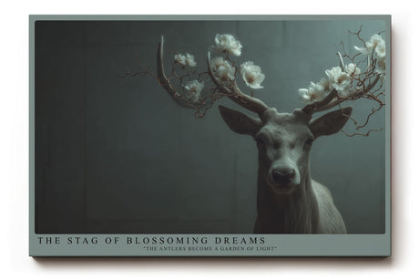 Paul Sinus Wandbild The Stag of Blossoming Dreams – Majestätischer Hirsch mit blühendem Geweih in mystischem Licht