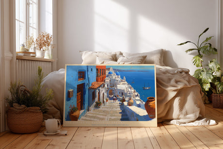 Paul Sinus Wandbild The Stairs of Santorini Dreams Mediterranean Escape of Blue and White Serenity