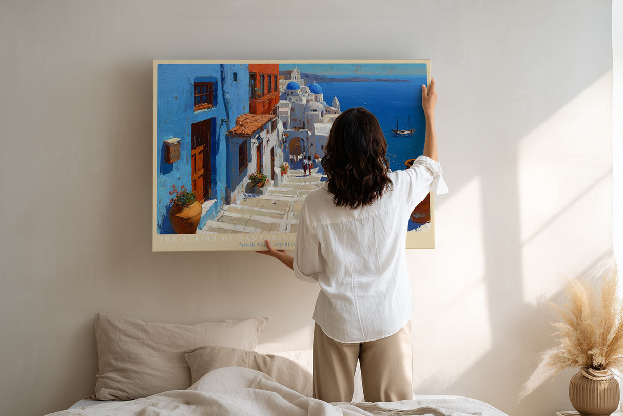 Paul Sinus Wandbild The Stairs of Santorini Dreams Mediterranean Escape of Blue and White Serenity