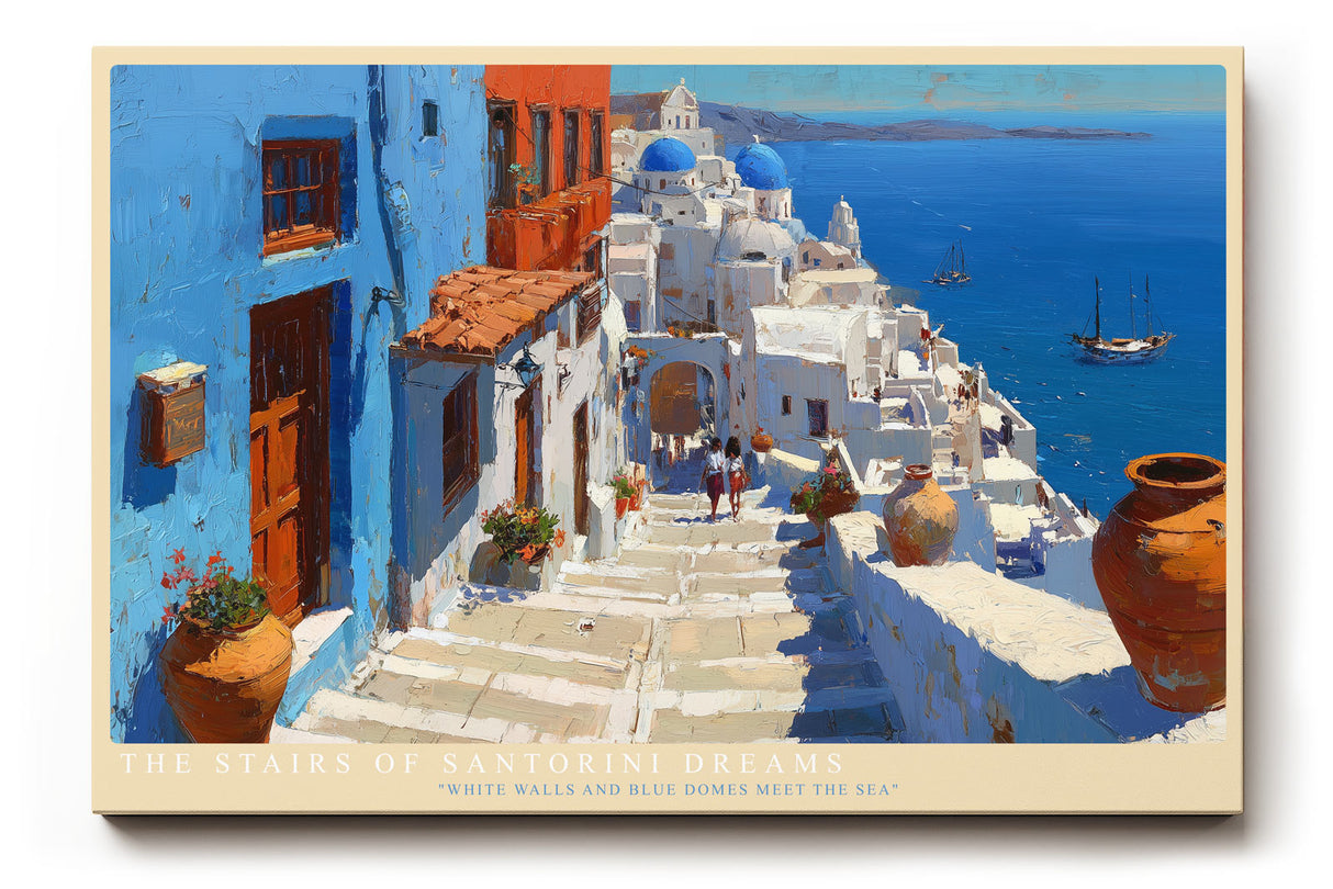 Paul Sinus Wandbild The Stairs of Santorini Dreams Mediterranean Escape of Blue and White Serenity