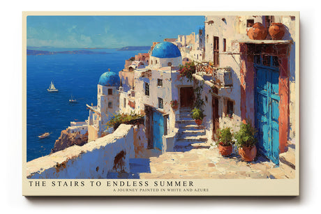 Paul Sinus Wandbild The Stairs to Endless Summer Greek Coastal Serenity in White and Blue