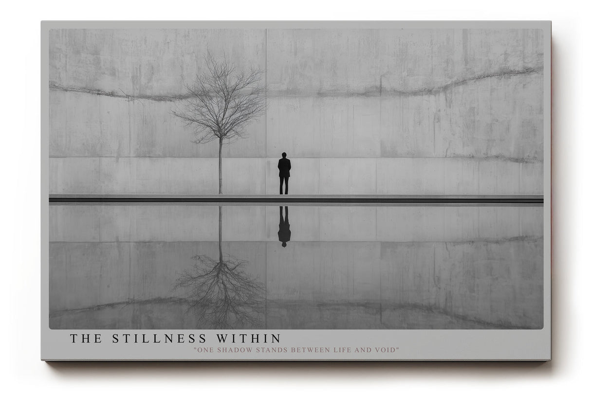 Paul Sinus Wandbild The Stillness Within – Minimalistische Schwarz-Weiß-Komposition mit Mensch und Baum