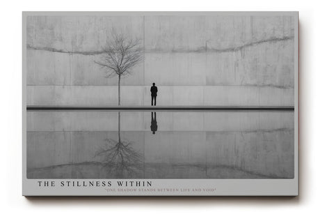 Paul Sinus Wandbild The Stillness Within – Minimalistische Schwarz-Weiß-Komposition mit Mensch und Baum