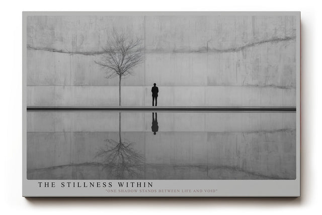 Paul Sinus Wandbild The Stillness Within – Minimalistische Schwarz-Weiß-Komposition mit Mensch und Baum