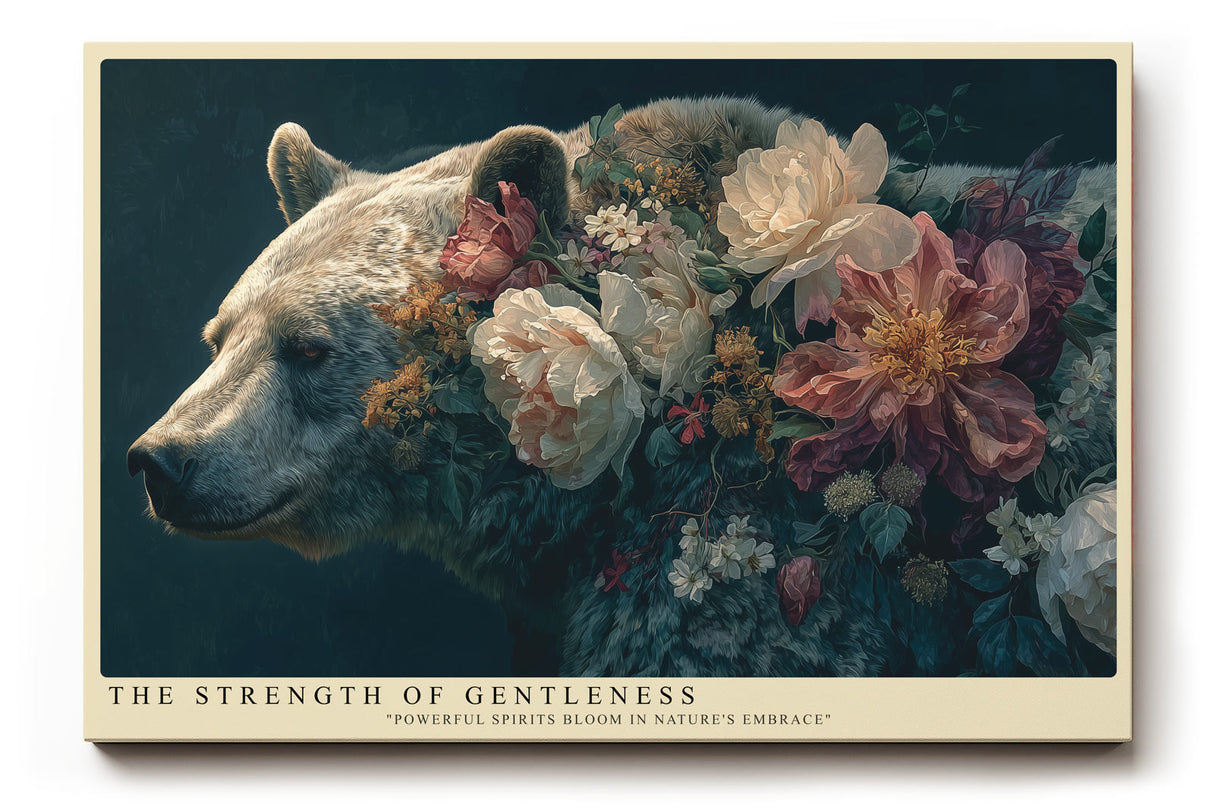 Paul Sinus Wandbild The Strength of Gentleness – majestätischer Bär mit floralen Elementen symbolisiert Harmonie zwischen Stärke und Sanftmut