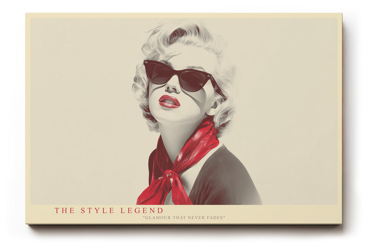 Paul Sinus Wandbild The Style Legend klassisches Porträt einer Frau mit rotem Schal und Sonnenbrille im Retro-Stil für moderne Wohnräume voller Eleganz und Glamour
