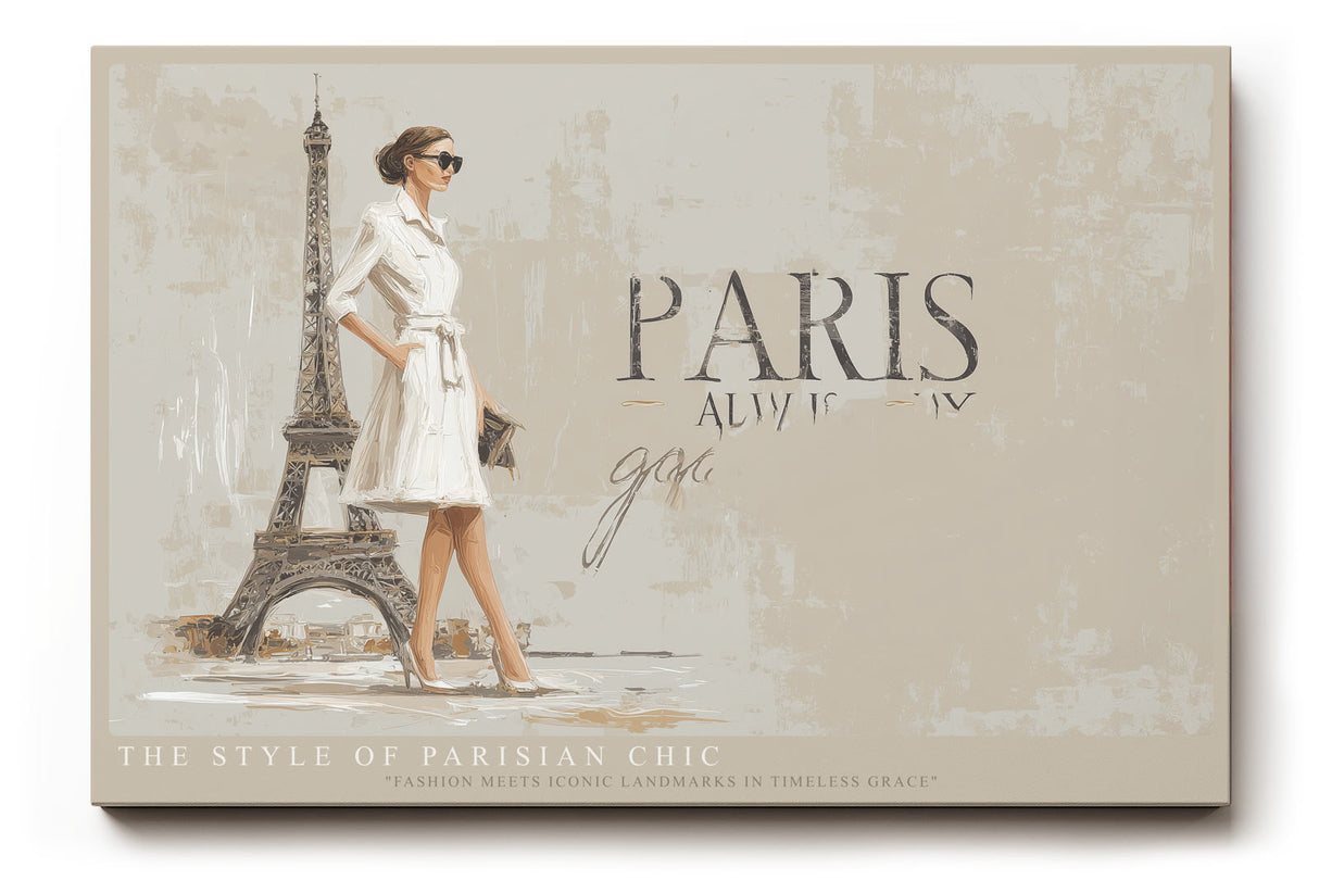 Paul Sinus Wandbild The Style of Parisian Chic – Modebewusste Frau vor dem Eiffelturm, Symbol für Eleganz, Stil und französische Lebensart