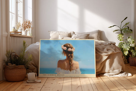 Paul Sinus Wandbild The Summer Breeze – Frau mit Blumenkranz und weißem Kleid am Meer symbolisiert Leichtigkeit, Freiheit und sommerliche Eleganz