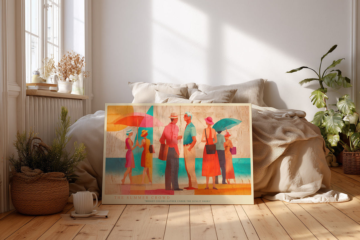 Paul Sinus Wandbild The Summer Crowd – Farbintensive Strandszene mit eleganten Figuren, inspiriert von Leichtigkeit und Sommerfreude