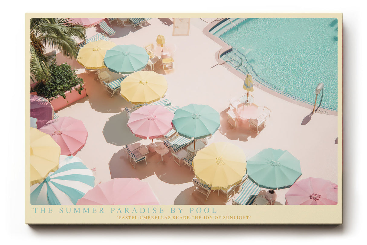 Paul Sinus Wandbild The Summer Paradise by Pool farbenfrohes Retro-Motiv mit pastellfarbenen Sonnenschirmen und Poolatmosphäre