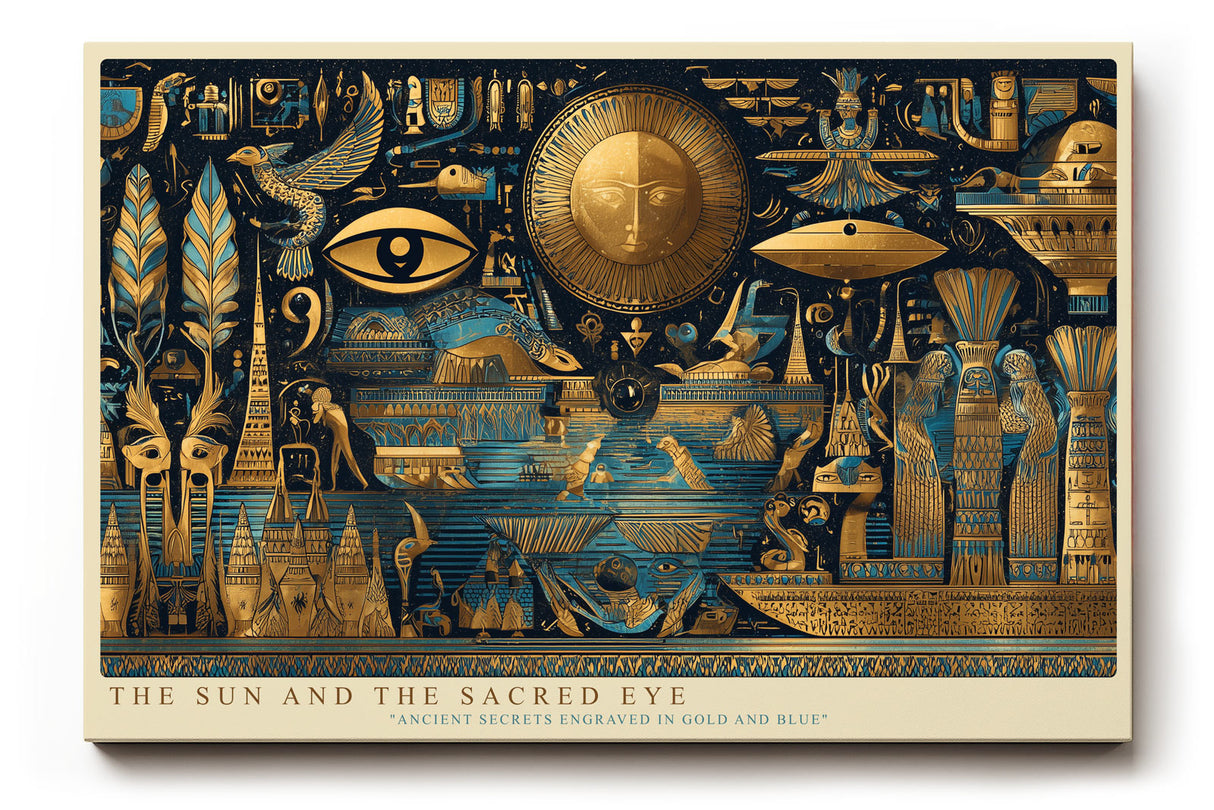 Paul Sinus Wandbild The Sun and the Sacred Eye Egyptian Symbolism in Gold and Blue