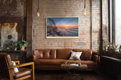 Paul Sinus Wandbild The Sunset of California Shores stimmungsvolles Küstenmotiv mit Palmen und Sonnenuntergang am Meer